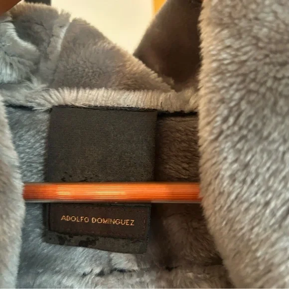 Adolfo Dominguez Faux Suede Fur Coat Off Center Fastening Buckle Hood 36 Size S - Picture 5 of 9